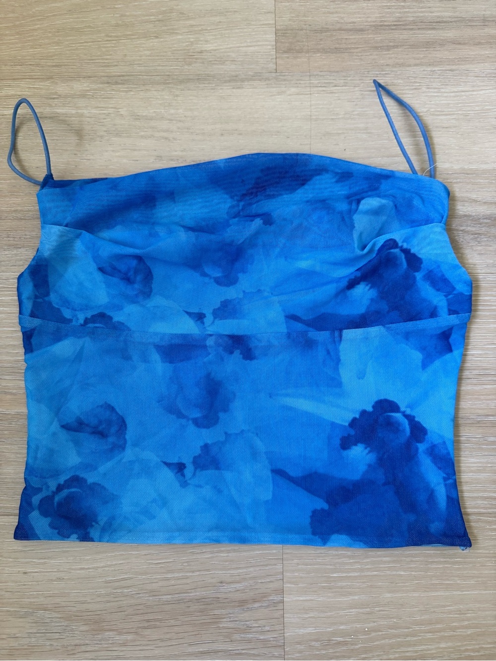 Blue Floral Mesh Spaghetti Strap Camisole